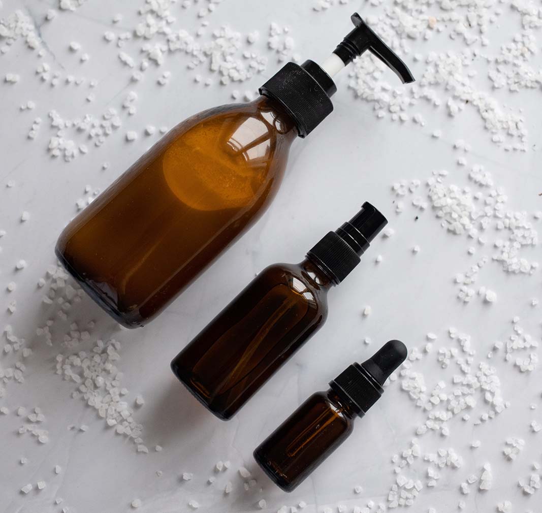 Products in little spray bottles