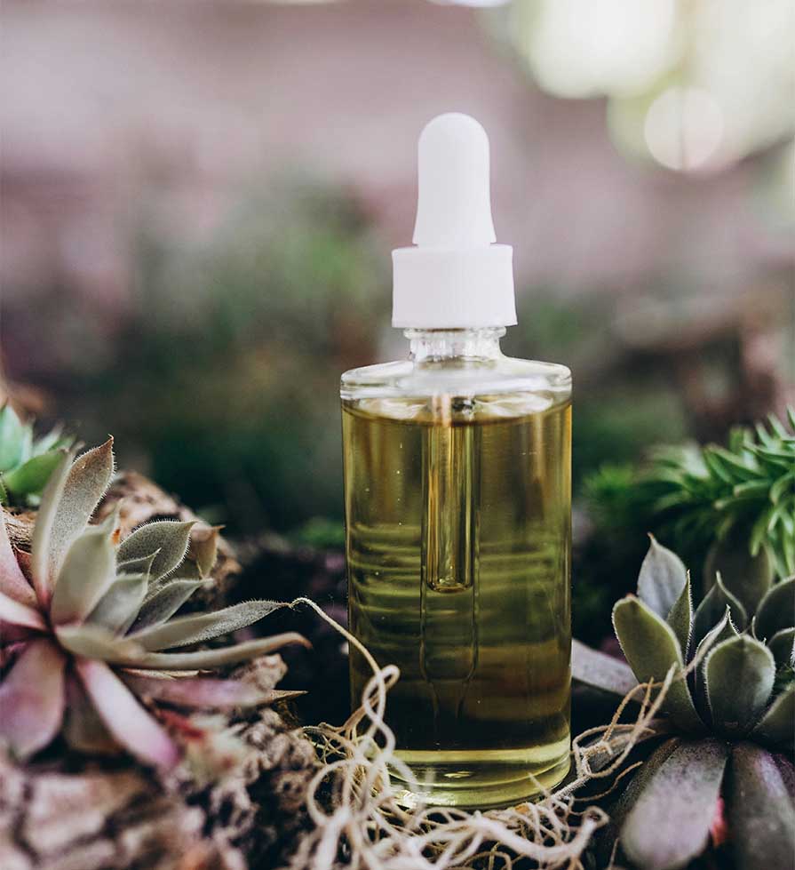 Grapeseed oil in a glass bottle