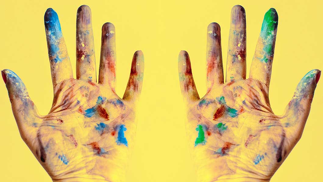 Gloves stained with dye