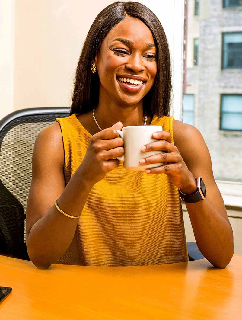 Girl with straight synthetic wig
