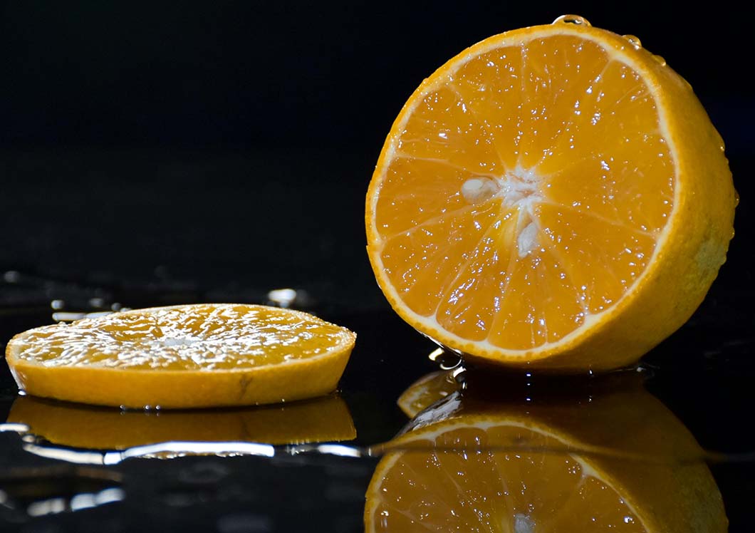 sliced lemon on a counter