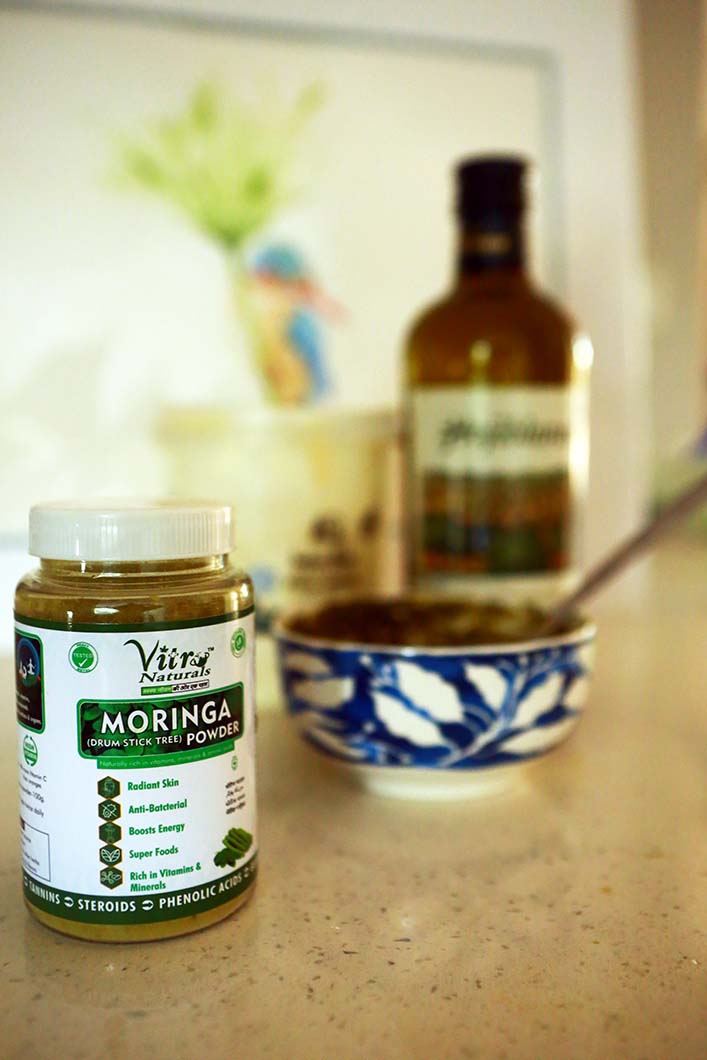 Moringa Powder on counter showing the hair challenge of the month